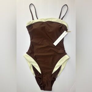 House of Harlow 1960 Brown Cream One Piece Swimsuit NWT
